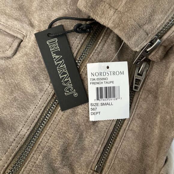 NEW BLANKNYC WOMENS TAUPE LEATHER LONG SLEEVE COLLARED HOODED MOTO JACKET SIZE S - Picture 9 of 9